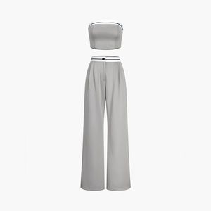 Tube Top Two Piece Contrast Waistband Pants Set
